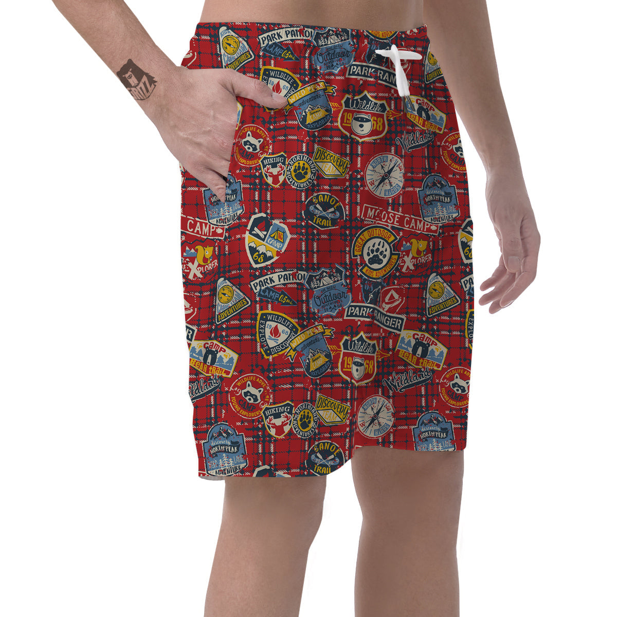 Red Plaid Mountain Camp Tartan Print Men's Shorts-grizzshop
