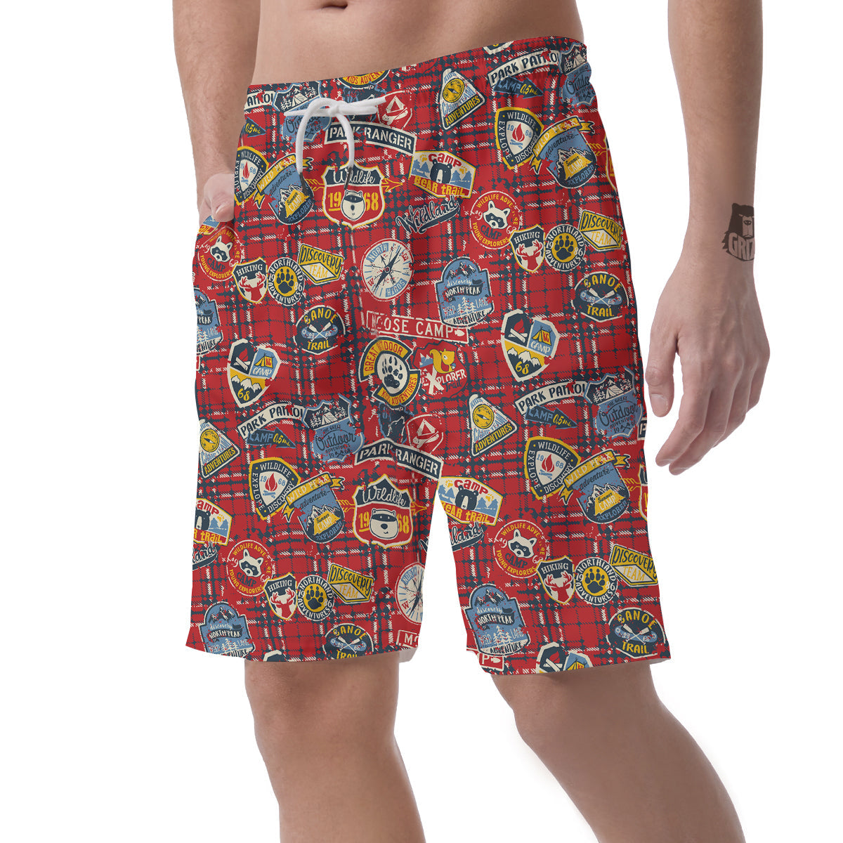 Red Plaid Mountain Camp Tartan Print Men's Shorts-grizzshop