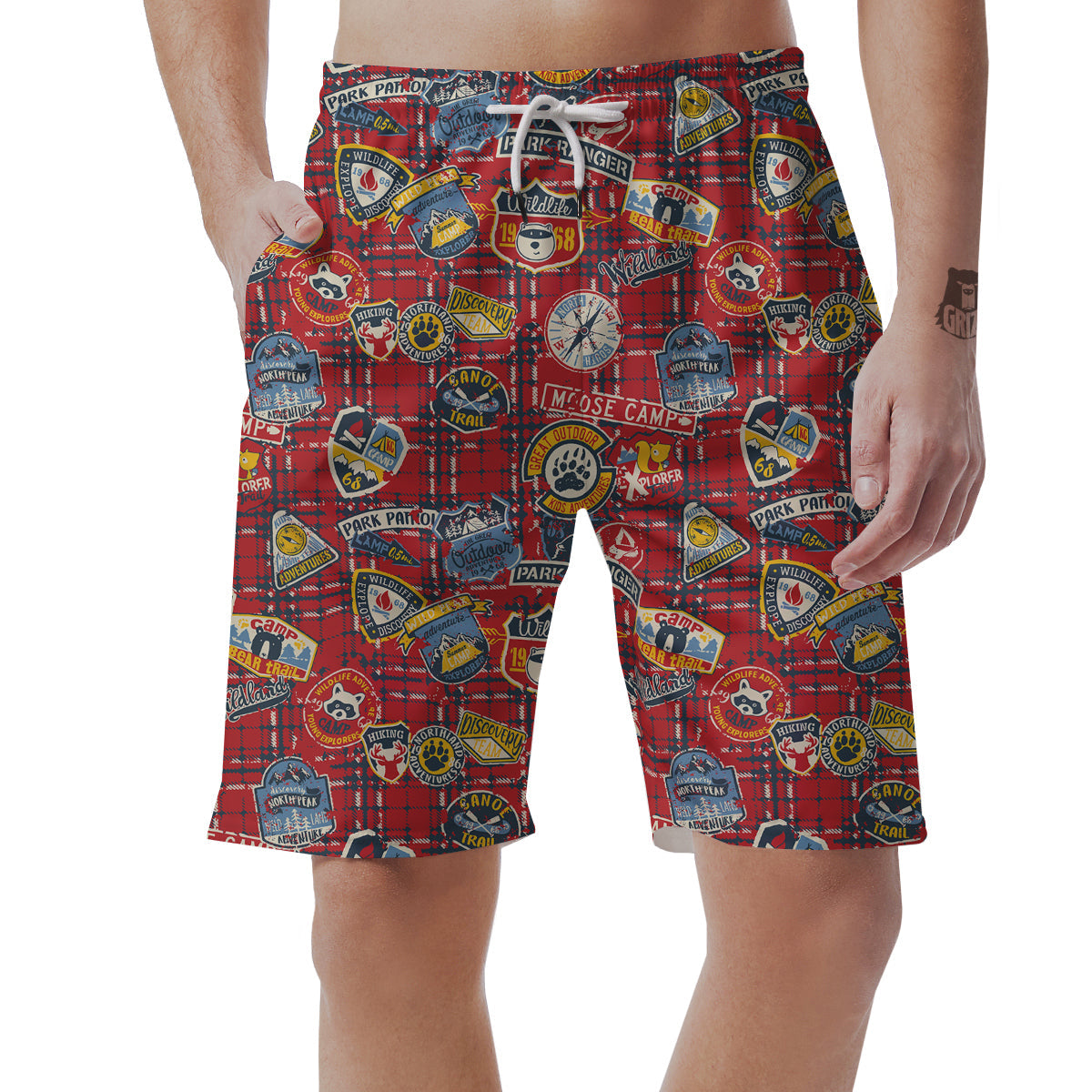 Red Plaid Mountain Camp Tartan Print Men's Shorts-grizzshop
