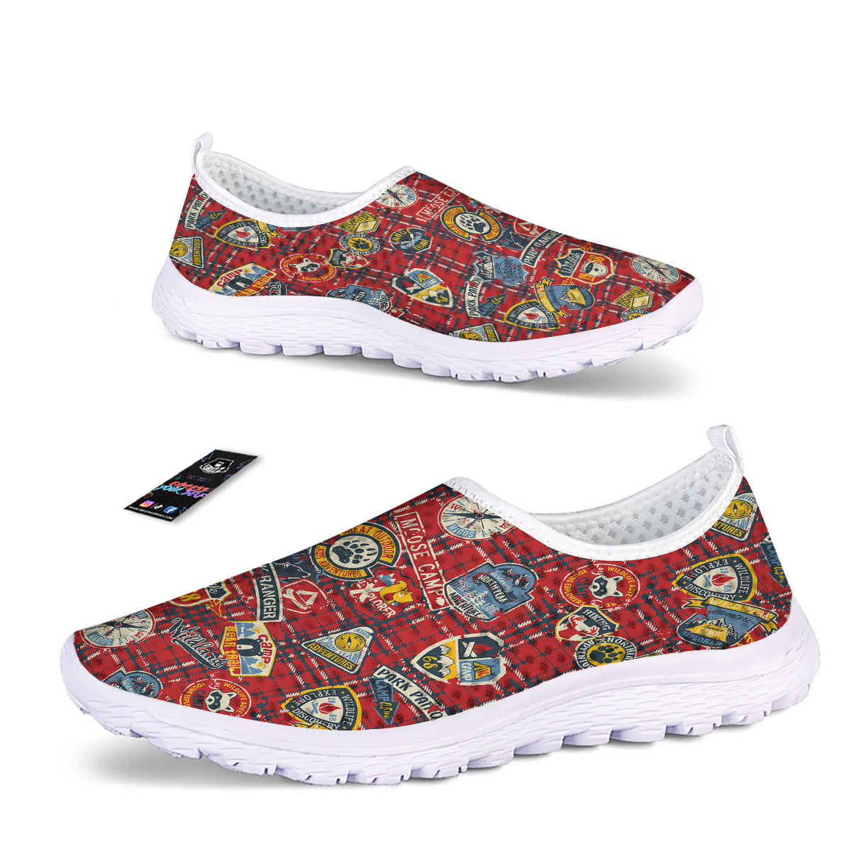 Red Plaid Mountain Camp Tartan Print Nurse Shoes-grizzshop