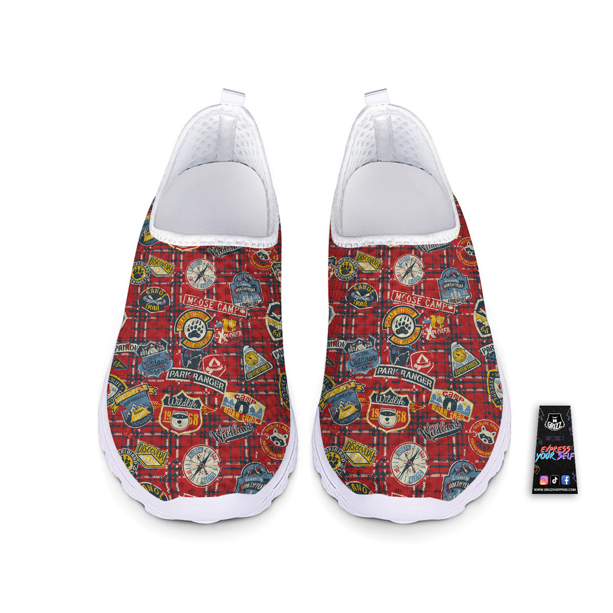 Red Plaid Mountain Camp Tartan Print Nurse Shoes-grizzshop