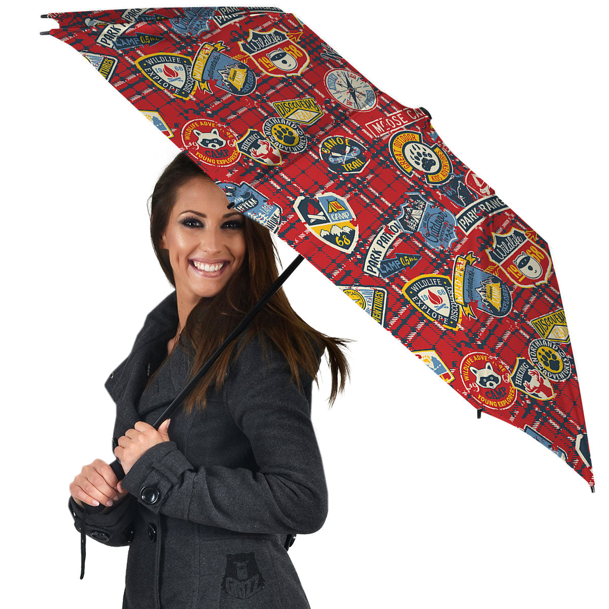 Red Plaid Mountain Camp Tartan Print Umbrella-grizzshop