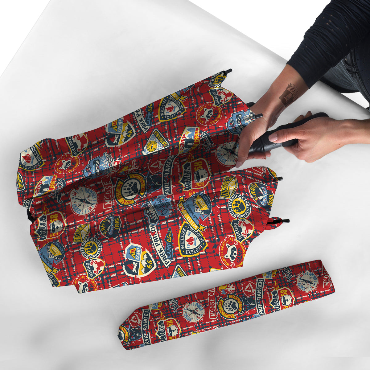 Red Plaid Mountain Camp Tartan Print Umbrella-grizzshop