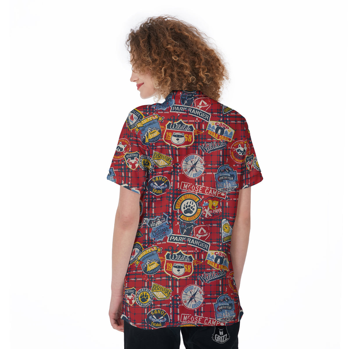 Red Plaid Mountain Camp Tartan Print Women's Golf Shirts-grizzshop