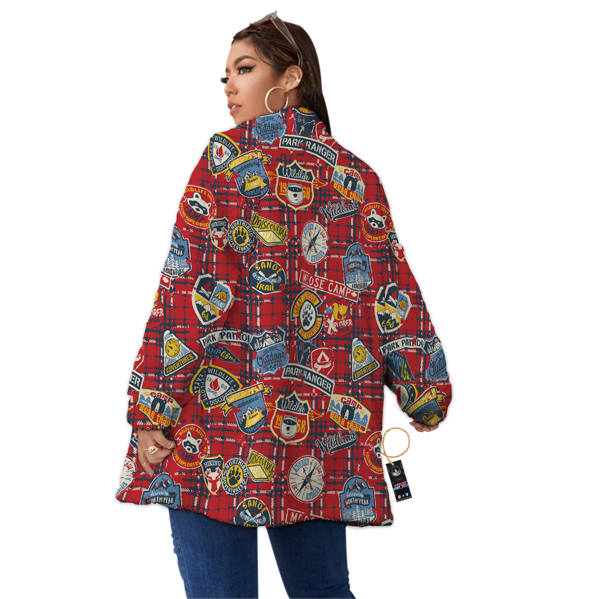 Red Plaid Mountain Camp Tartan Print Women's Sherpa Jacket-grizzshop