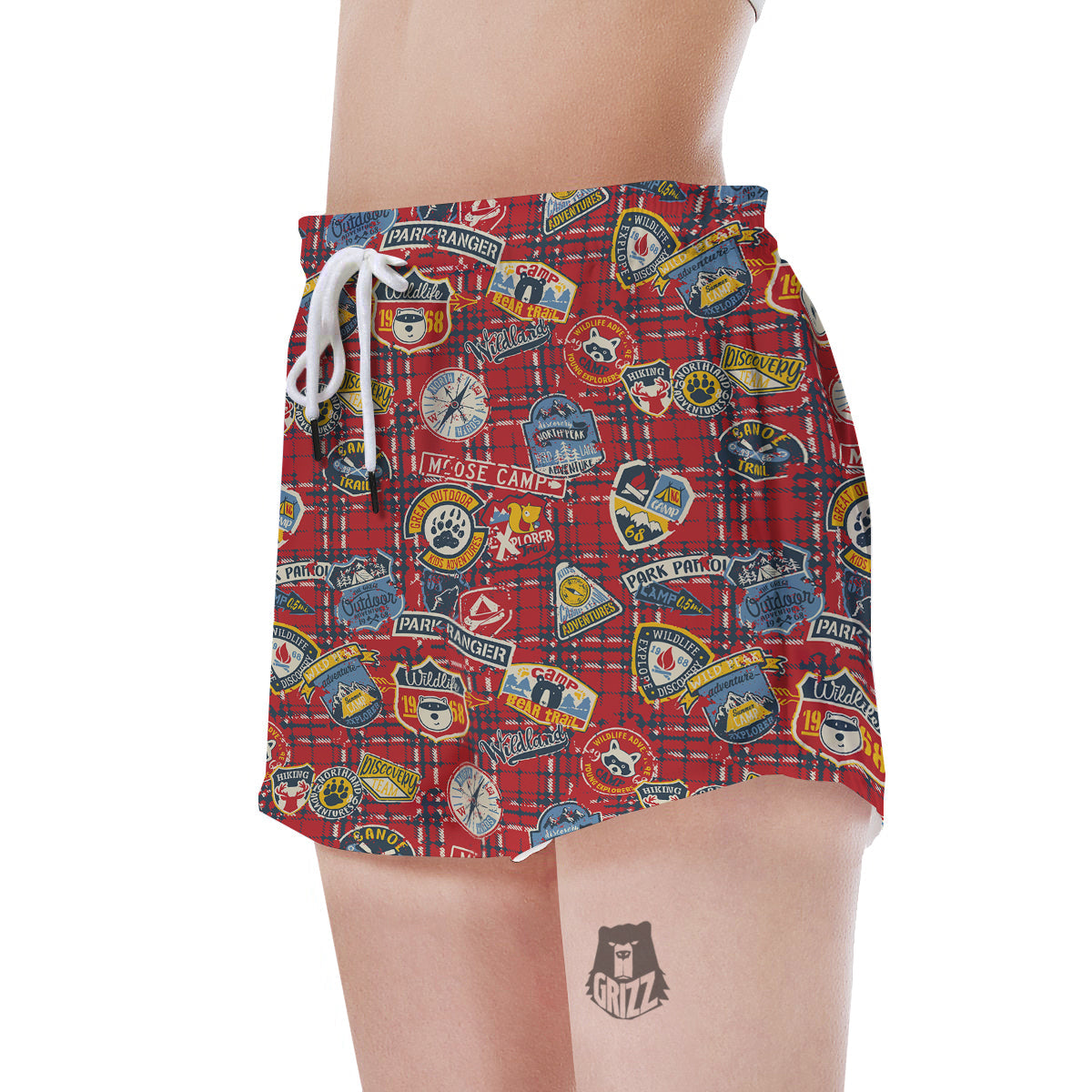Red Plaid Mountain Camp Tartan Print Women's Shorts-grizzshop