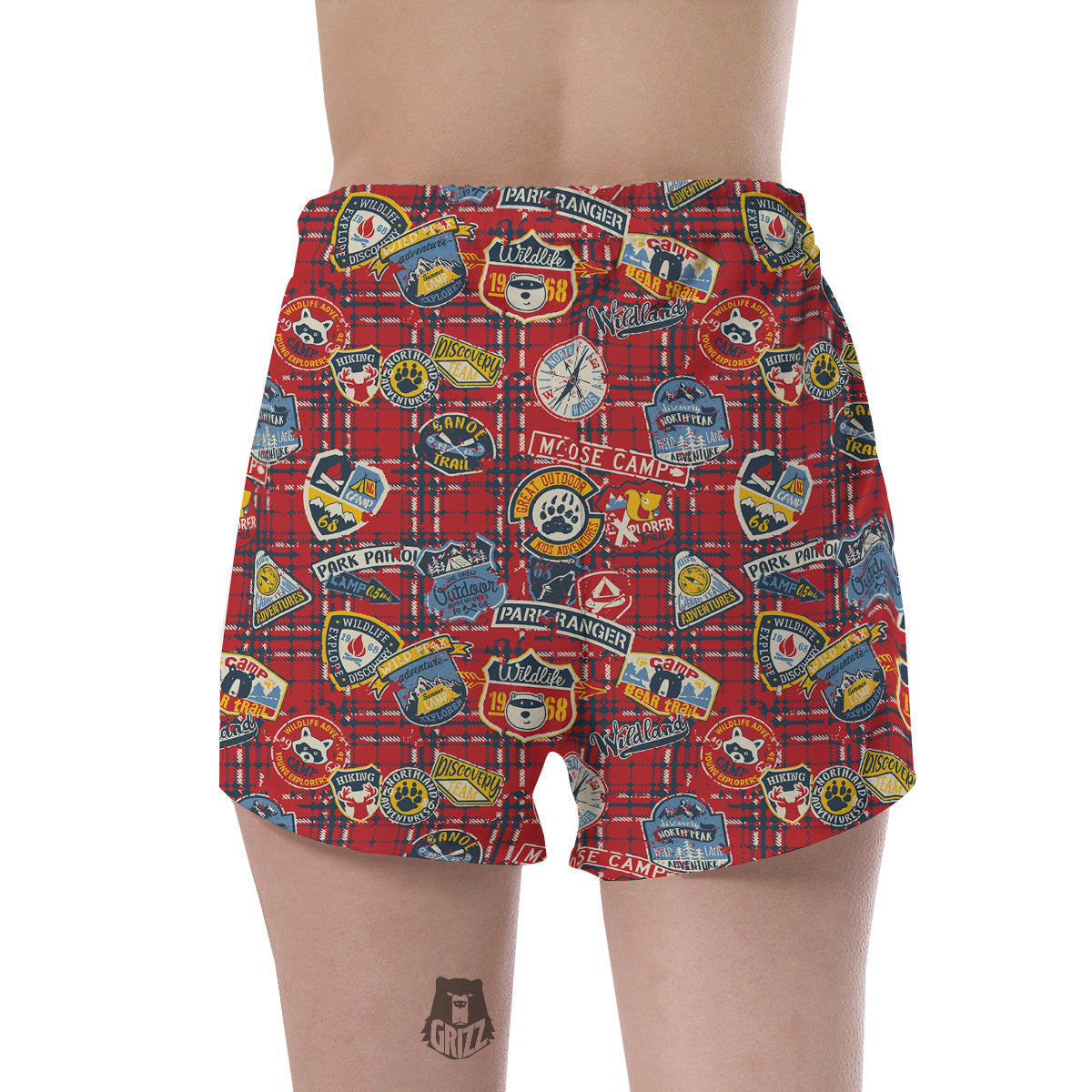 Red Plaid Mountain Camp Tartan Print Women's Shorts-grizzshop