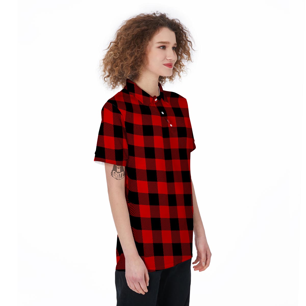 Red Plaid Women's Golf Shirts-grizzshop