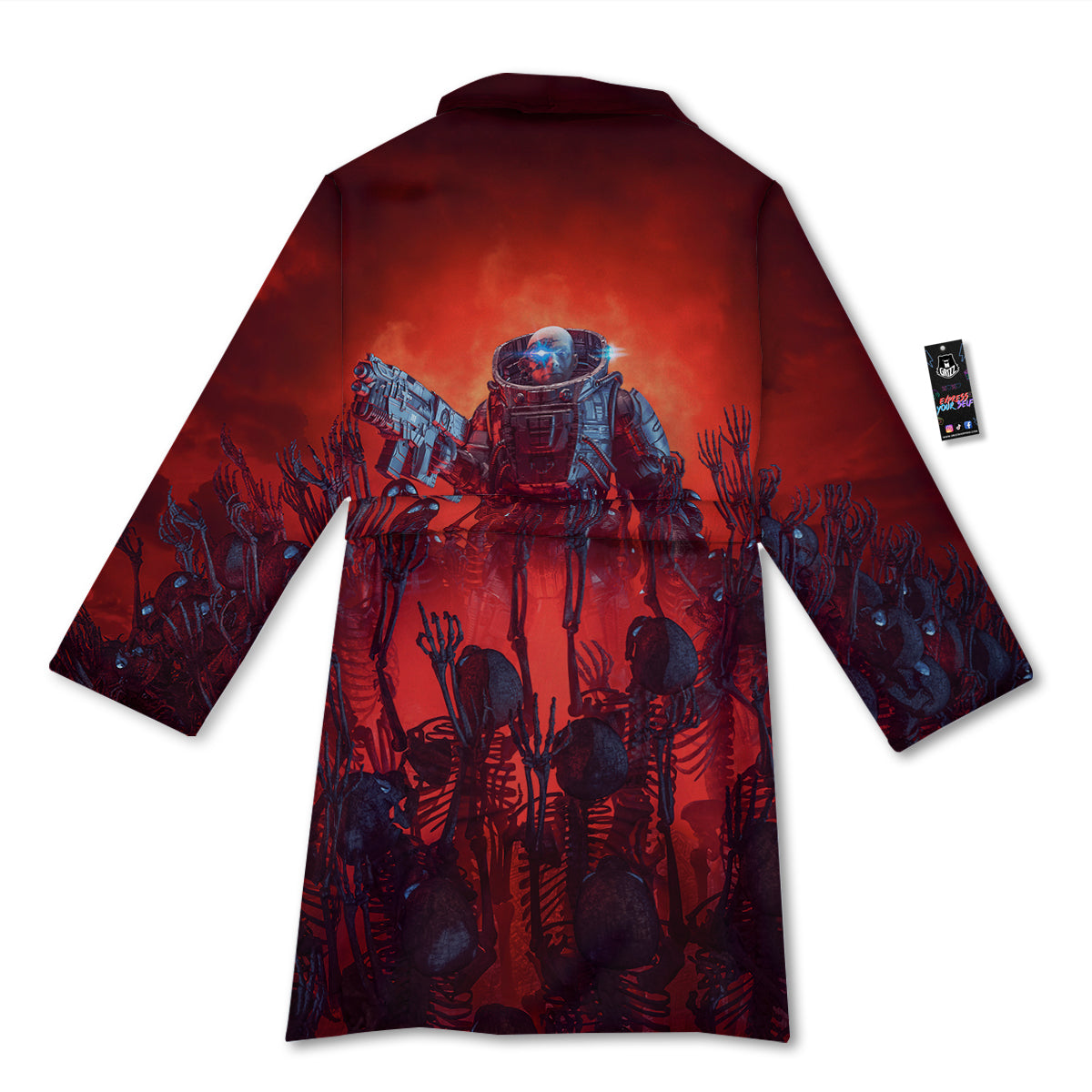 Red Robot And Skeleton Troop Print Bathrobe-grizzshop