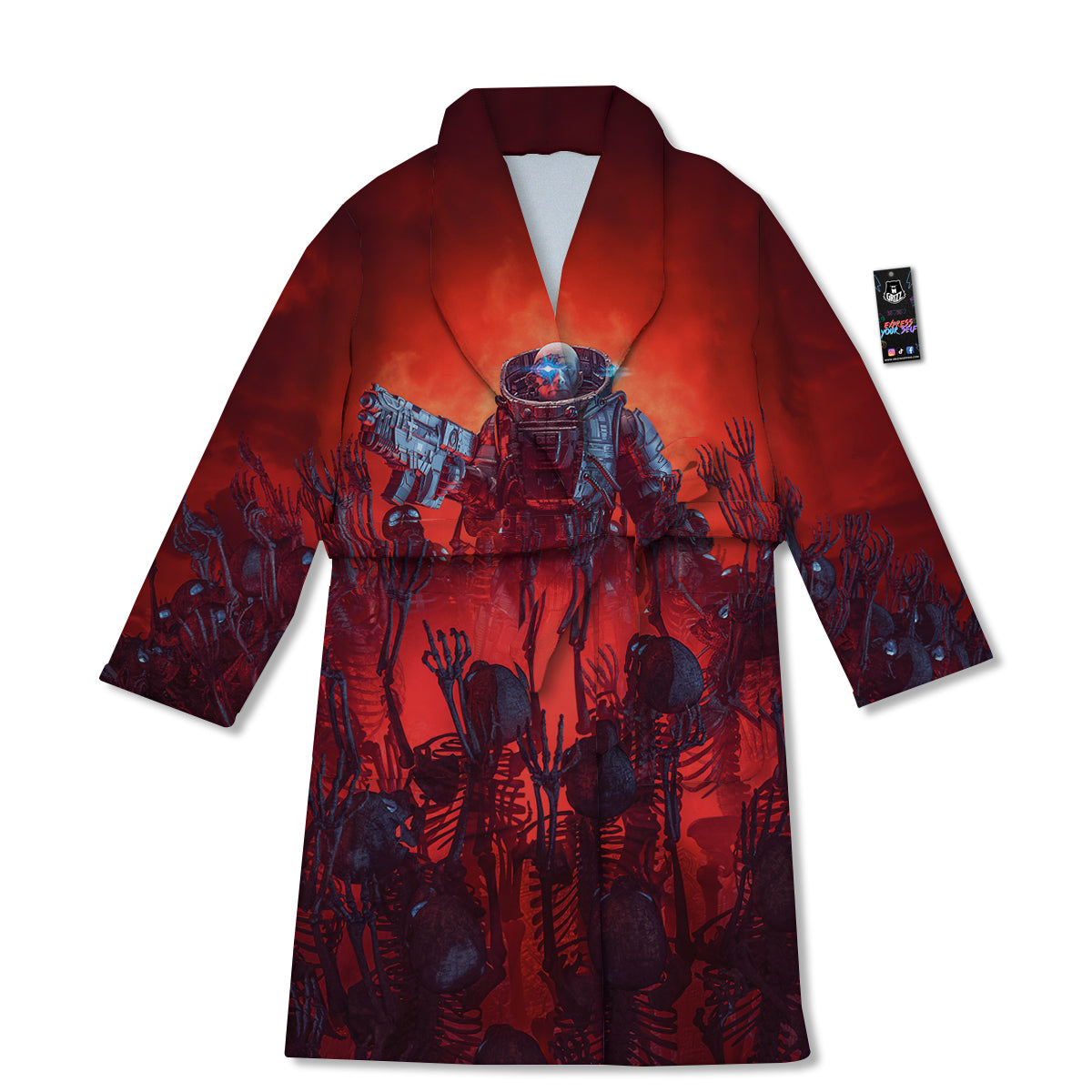 Red Robot And Skeleton Troop Print Bathrobe-grizzshop