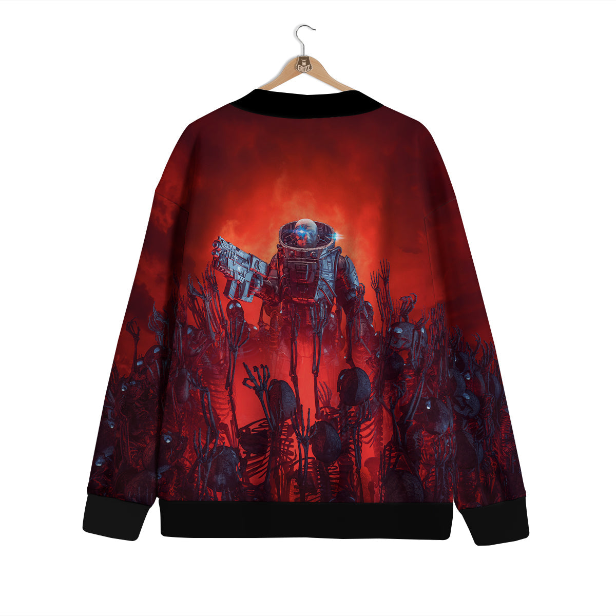 Red Robot And Skeleton Troop Print Cardigan-grizzshop
