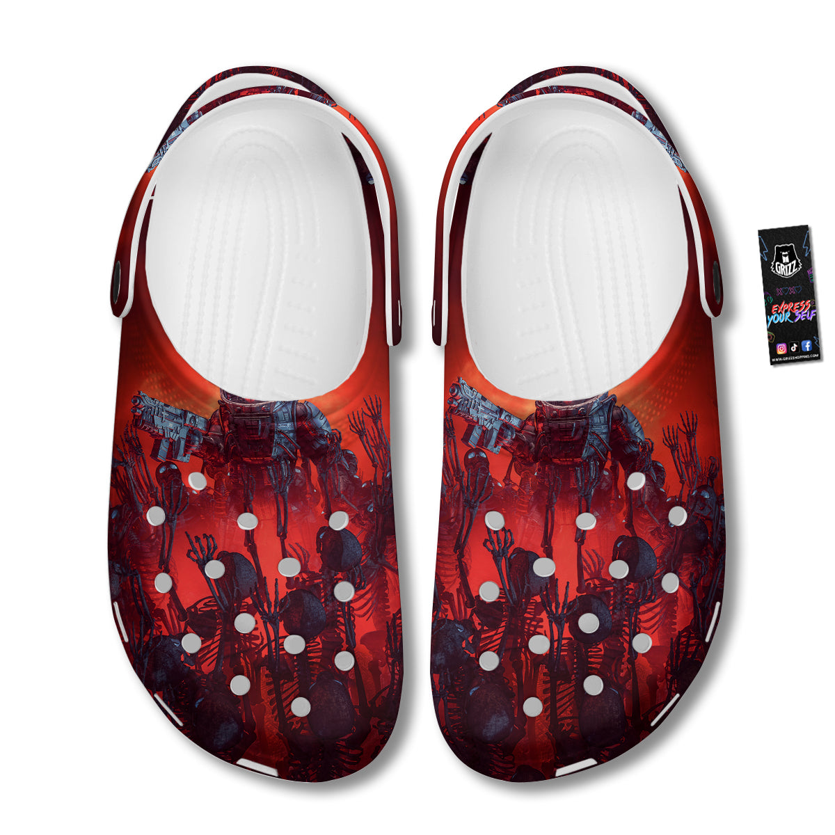 Red Robot And Skeleton Troop Print Clog-grizzshop