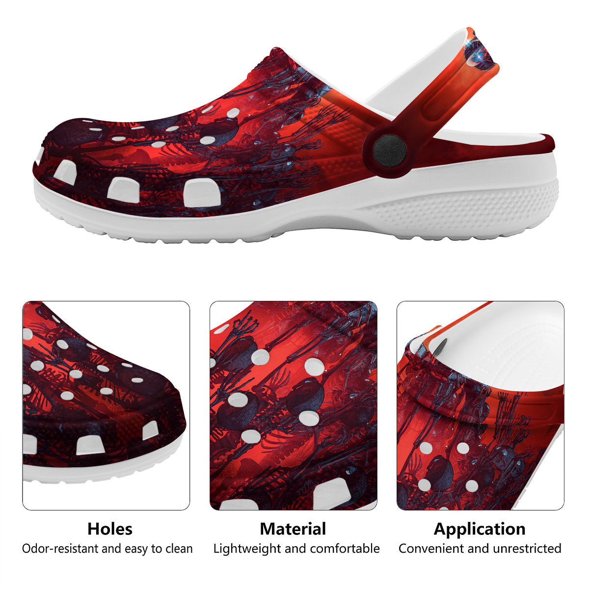 Red Robot And Skeleton Troop Print Clog-grizzshop