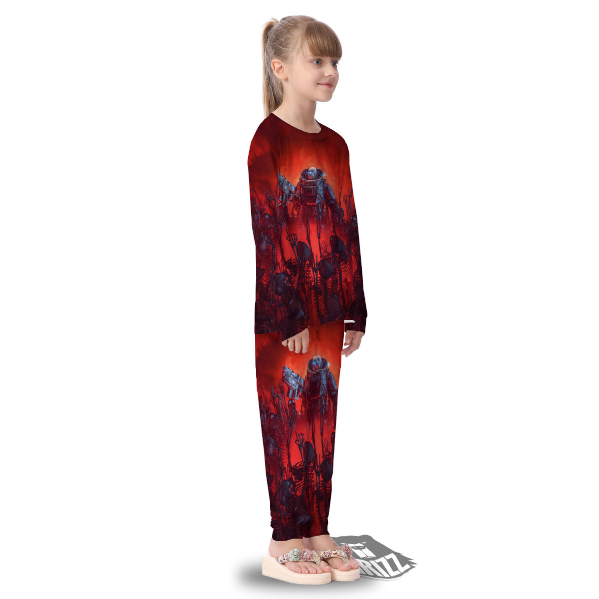 Red Robot And Skeleton Troop Print Kid's Pajamas-grizzshop