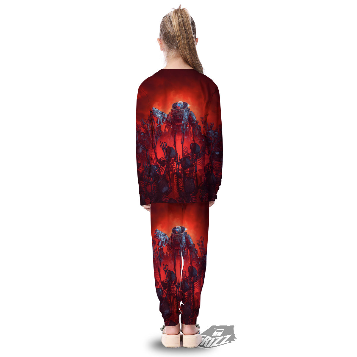 Red Robot And Skeleton Troop Print Kid's Pajamas-grizzshop