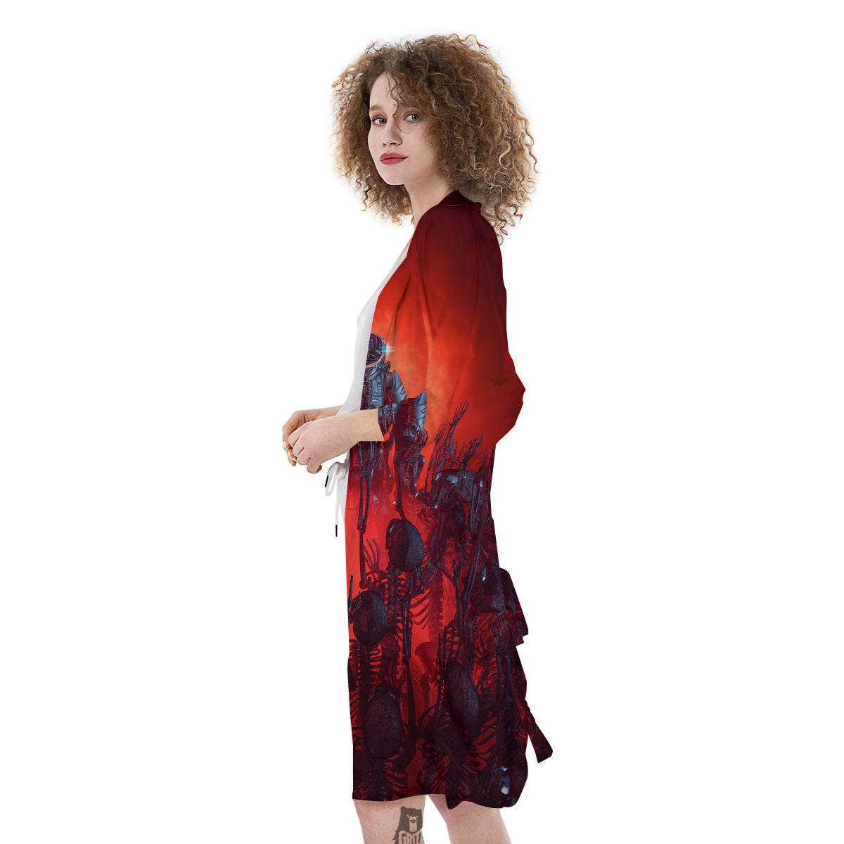 Red Robot And Skeleton Troop Print Kimono-grizzshop