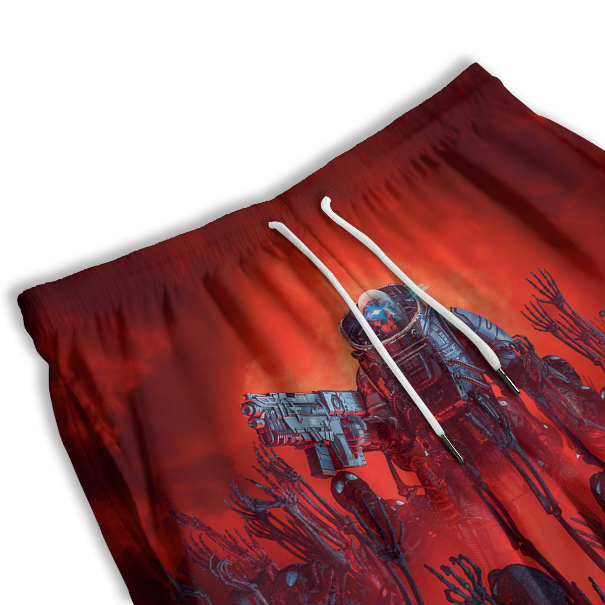 Red Robot And Skeleton Troop Print Men's Athletic Shorts
