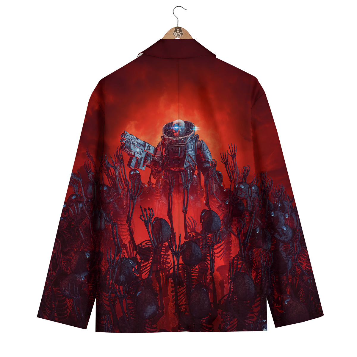 Red Robot And Skeleton Troop Print Men's Blazer-grizzshop