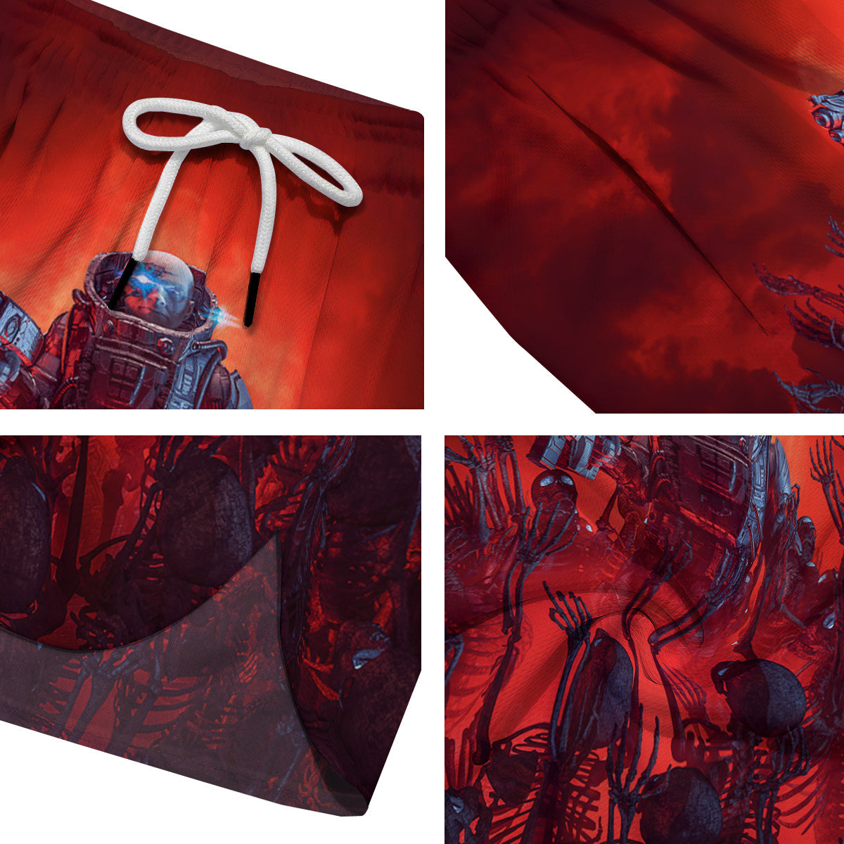 Red Robot And Skeleton Troop Print Men's Running Shorts-grizzshop