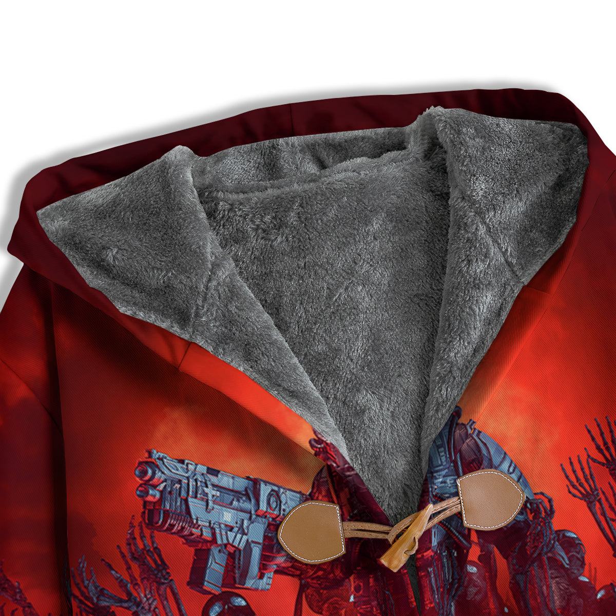 Red Robot And Skeleton Troop Print Men's Windbreaker Jacket-grizzshop