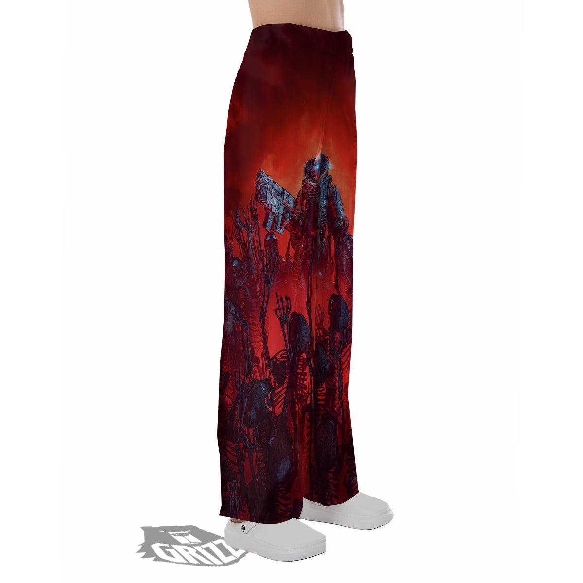 Red Robot And Skeleton Troop Print Pajama Pants-grizzshop