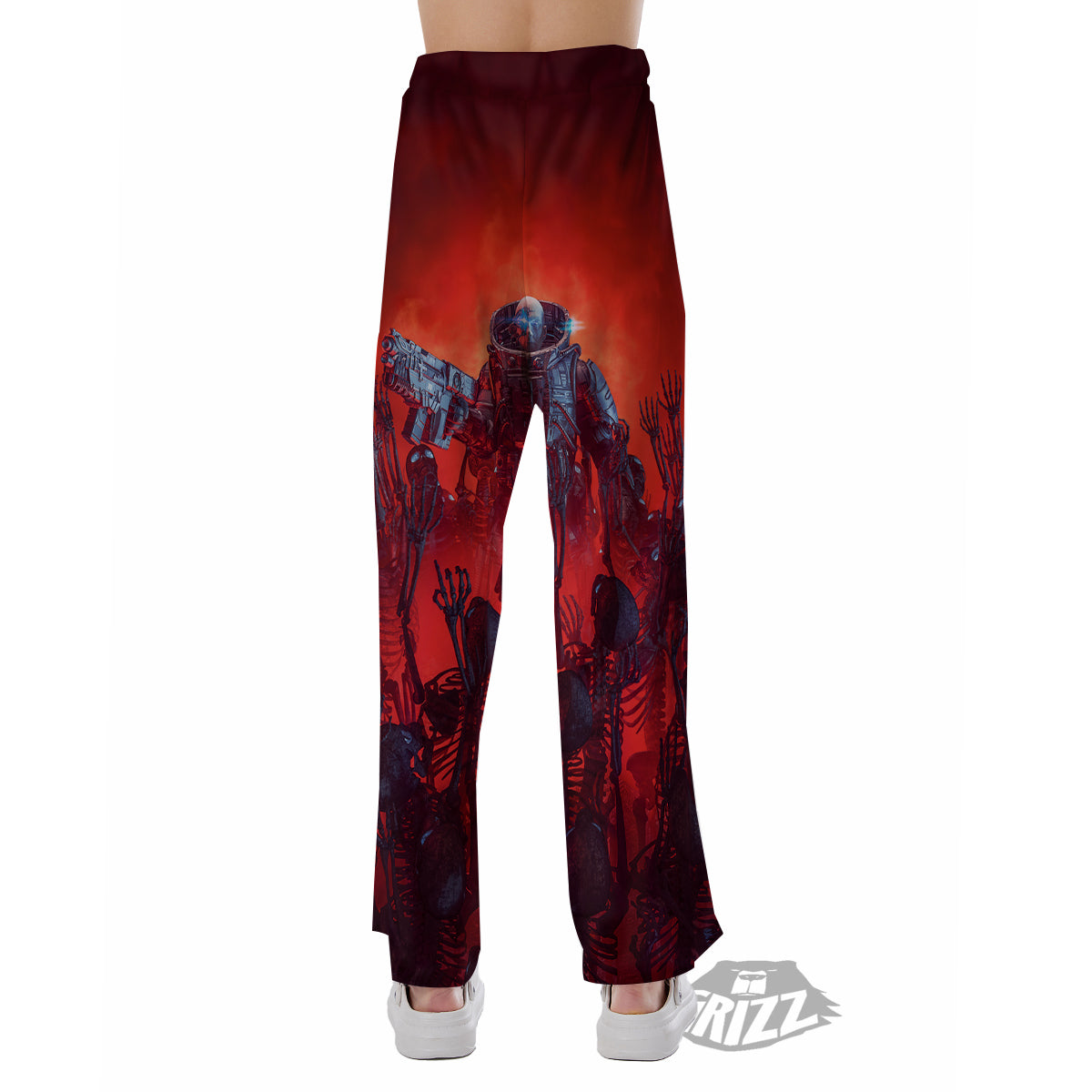 Red Robot And Skeleton Troop Print Pajama Pants-grizzshop