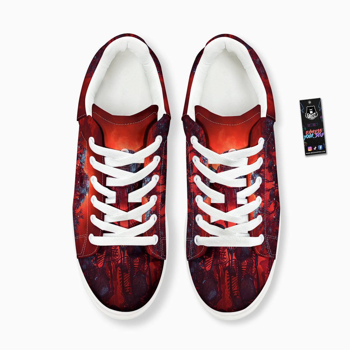 Red Robot And Skeleton Troop Print Platform Shoes-grizzshop