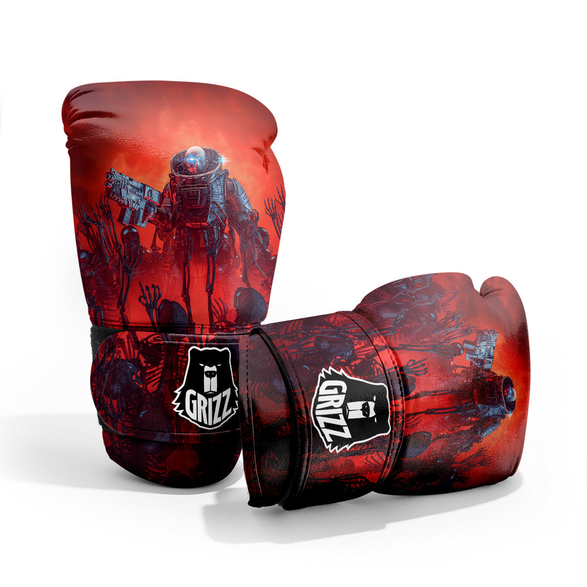 Red Robot And Skeleton Troop Print Pro Boxing Glove