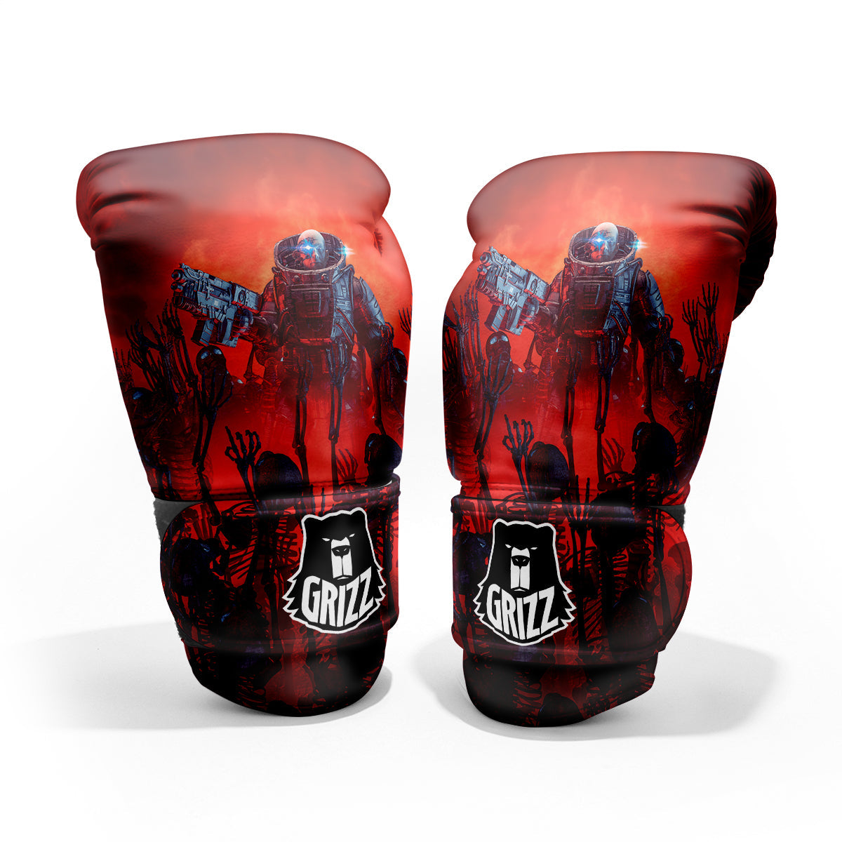 Red Robot And Skeleton Troop Print Pro Boxing Glove
