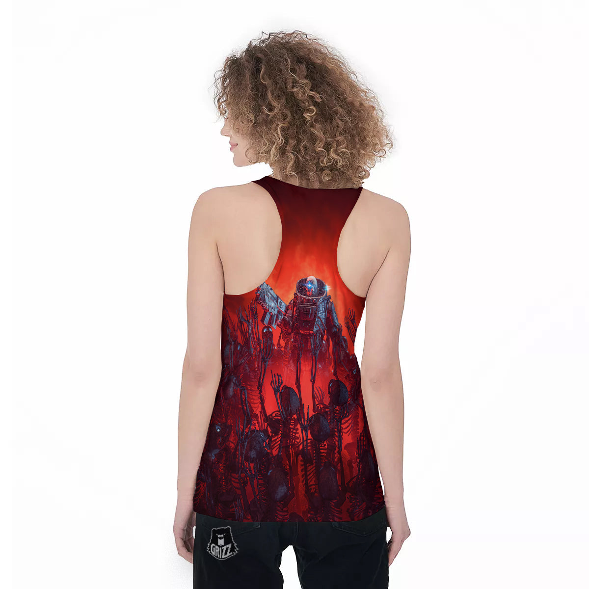 Red Robot And Skeleton Troop Print Women's Racerback Tank Top-grizzshop