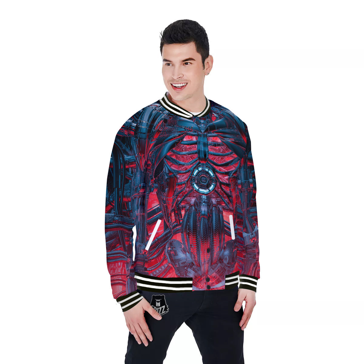 Red Robot Cyberpunk Print Baseball Jacket-grizzshop