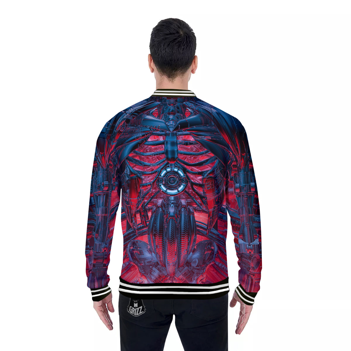 Red Robot Cyberpunk Print Baseball Jacket-grizzshop