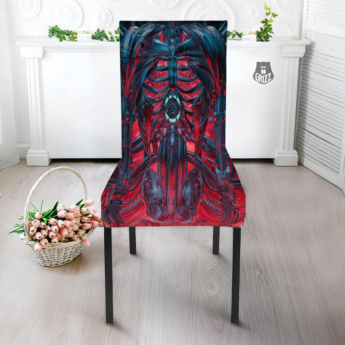 Red Robot Cyberpunk Print Dining Chair Slipcover-grizzshop