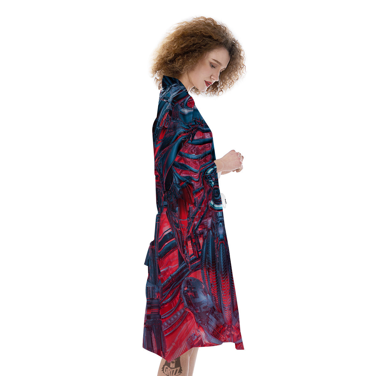 Red Robot Cyberpunk Print Kimono-grizzshop