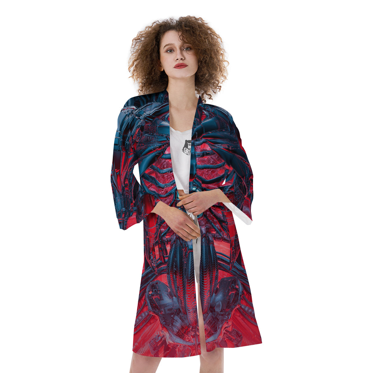 Red Robot Cyberpunk Print Kimono-grizzshop