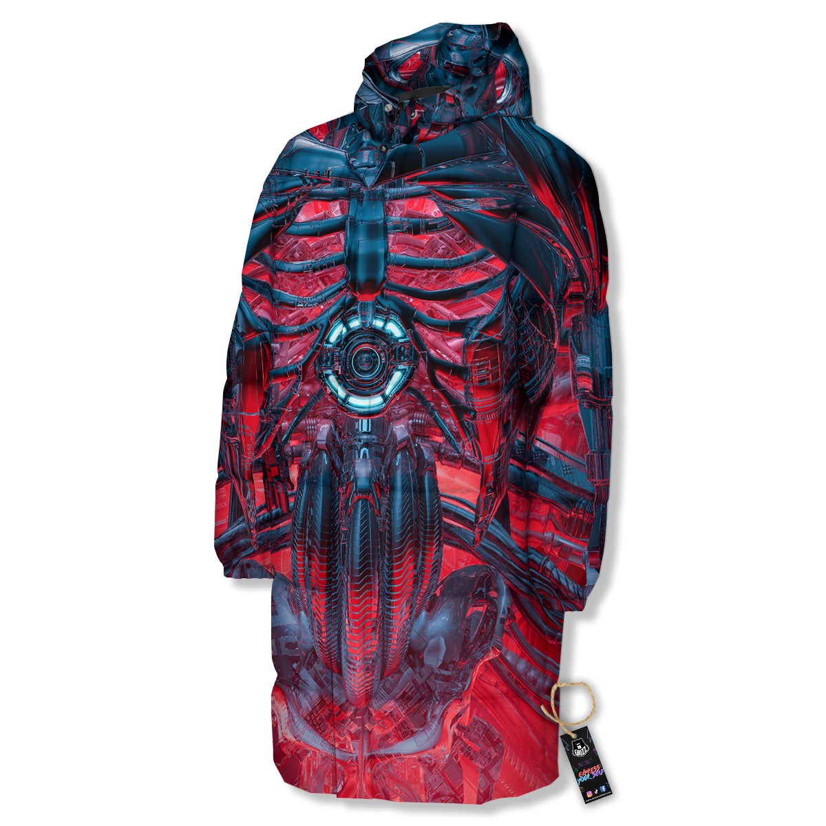 Red Robot Cyberpunk Print Long Down Jacket-grizzshop