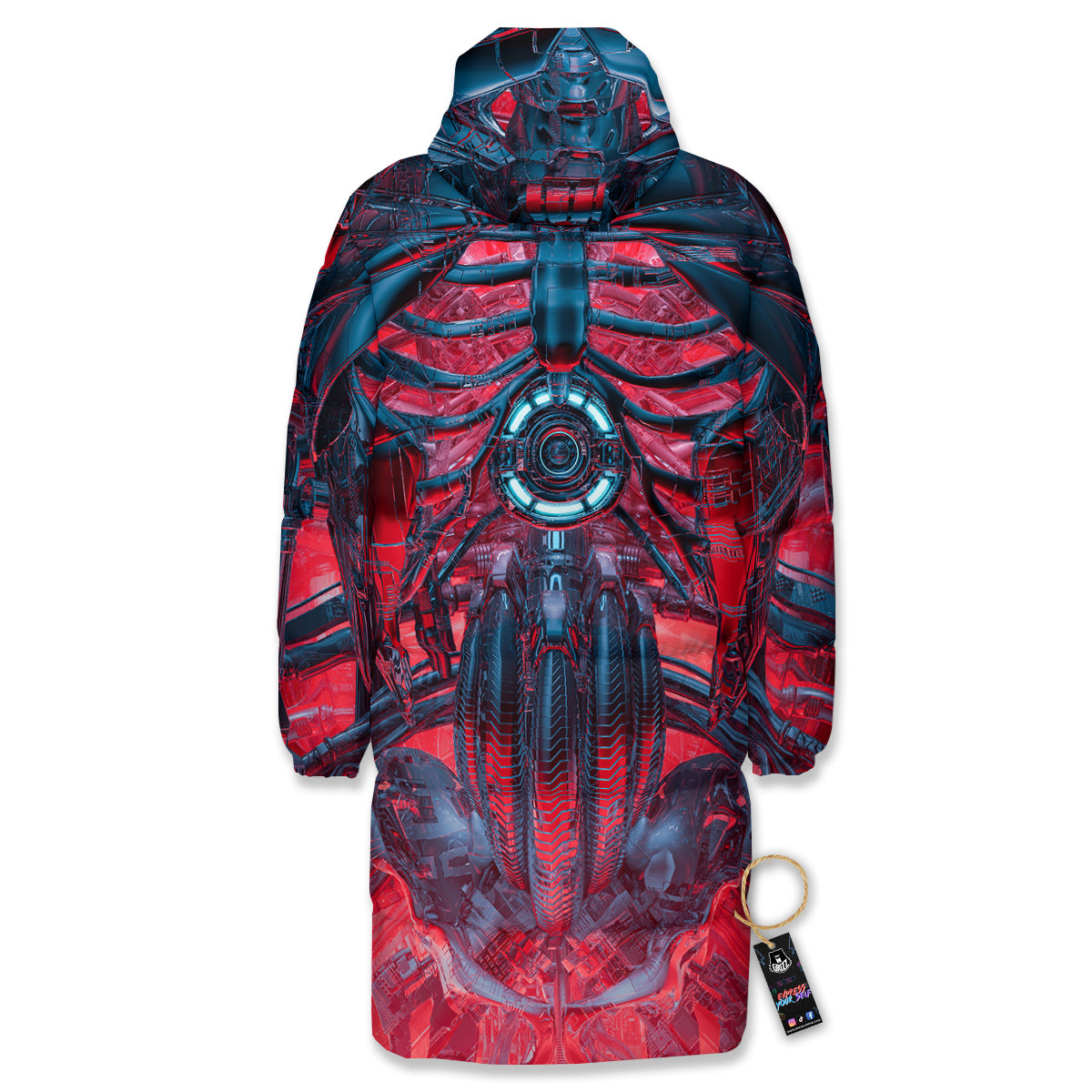 Red Robot Cyberpunk Print Long Down Jacket-grizzshop