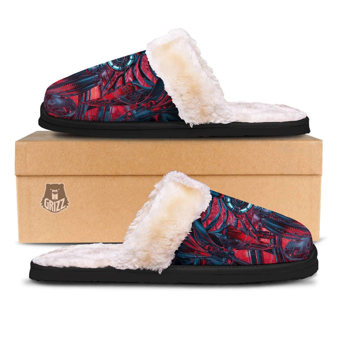 Red Robot Cyberpunk Print Slippers-grizzshop