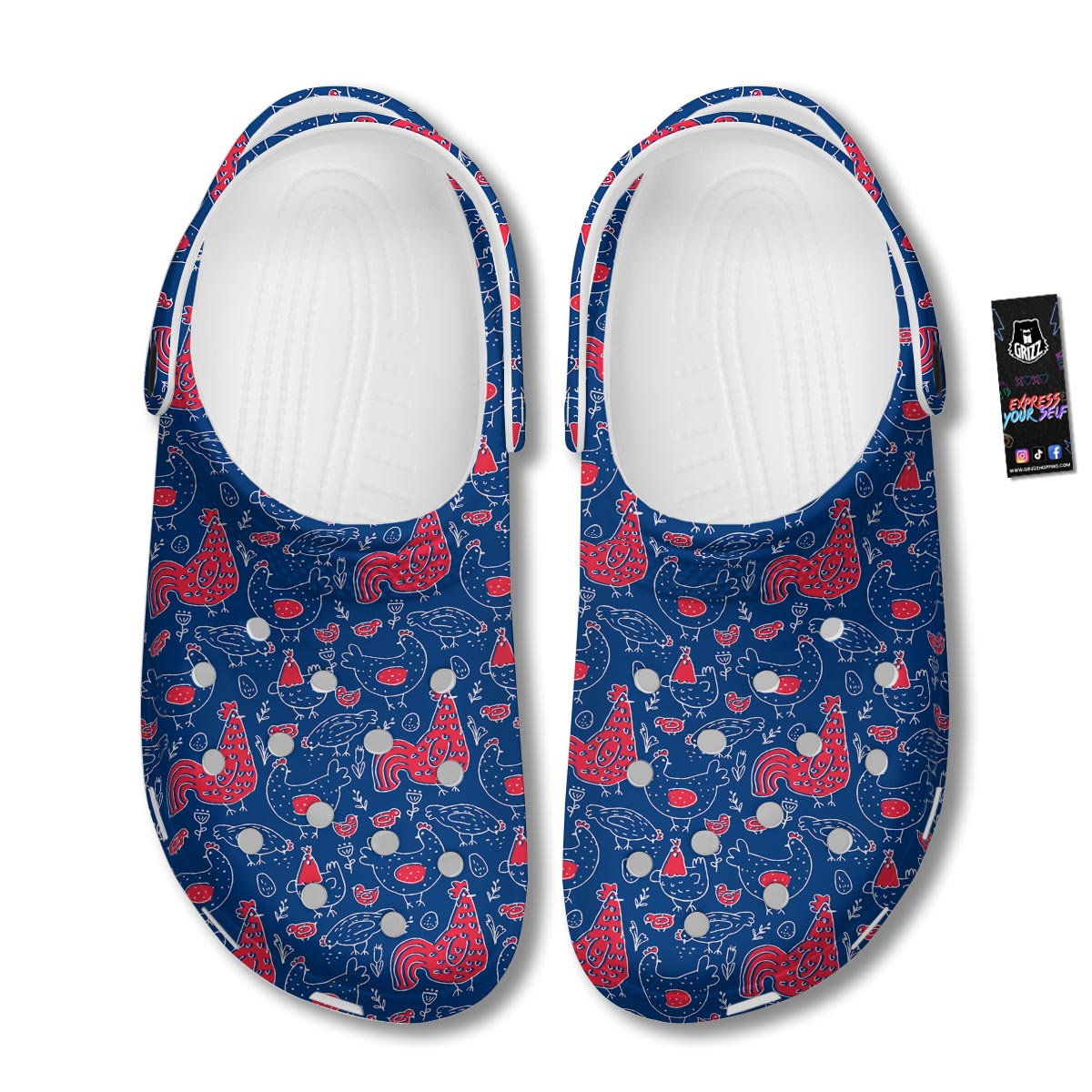 Red Rooster Blue Print Pattern Clog-grizzshop