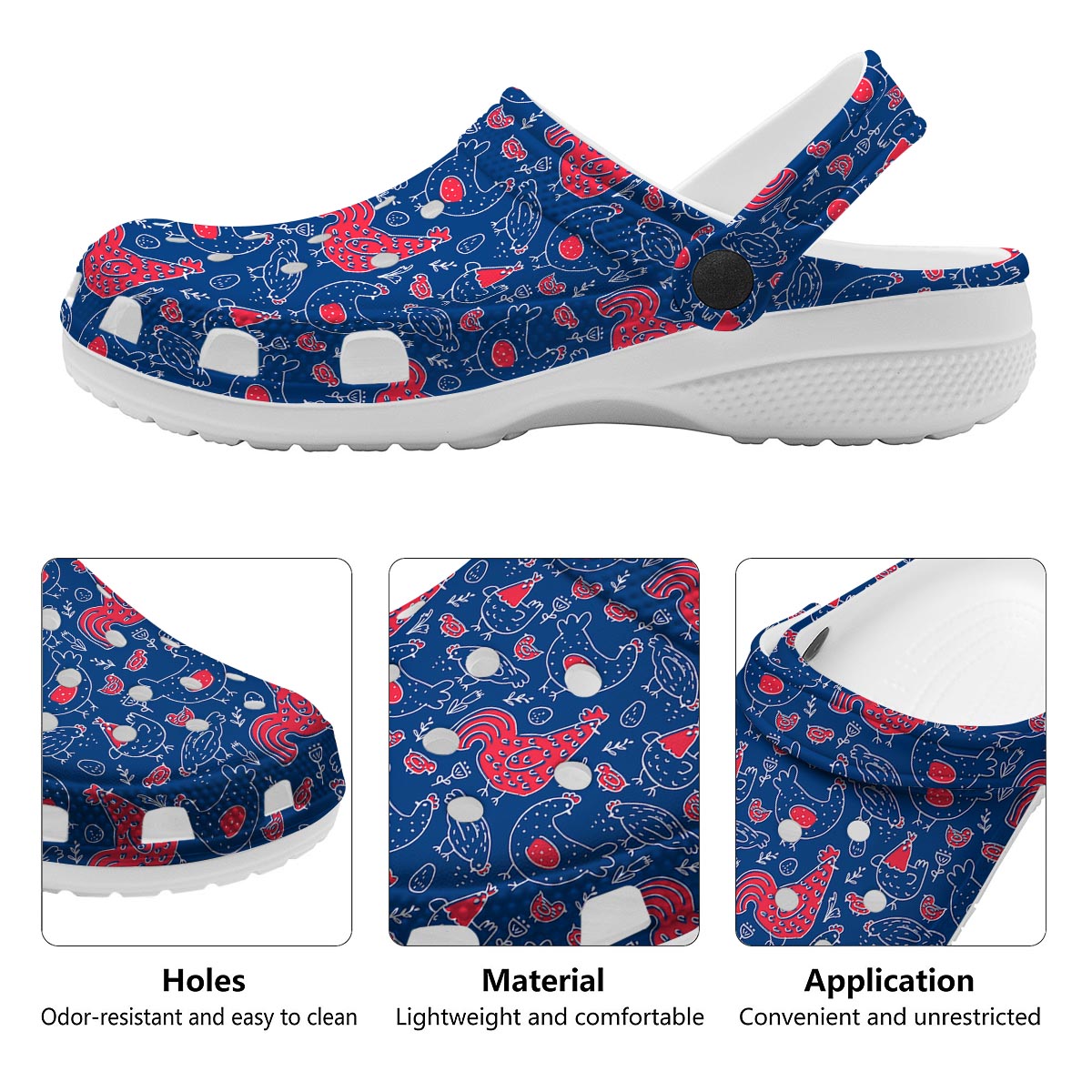 Red Rooster Blue Print Pattern Clog-grizzshop