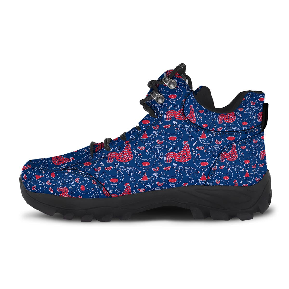 Red Rooster Blue Print Pattern Hiking Shoes-grizzshop