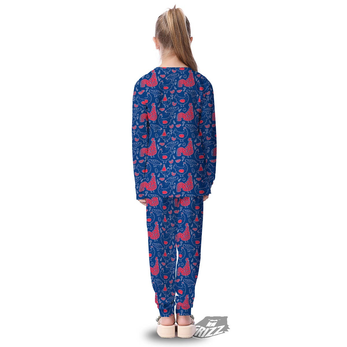 Red Rooster Blue Print Pattern Kid's Pajamas-grizzshop