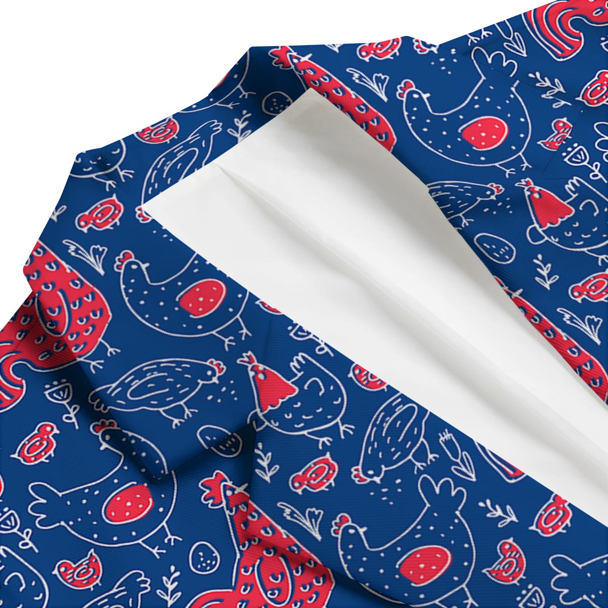 Red Rooster Blue Print Pattern Men's Blazer-grizzshop