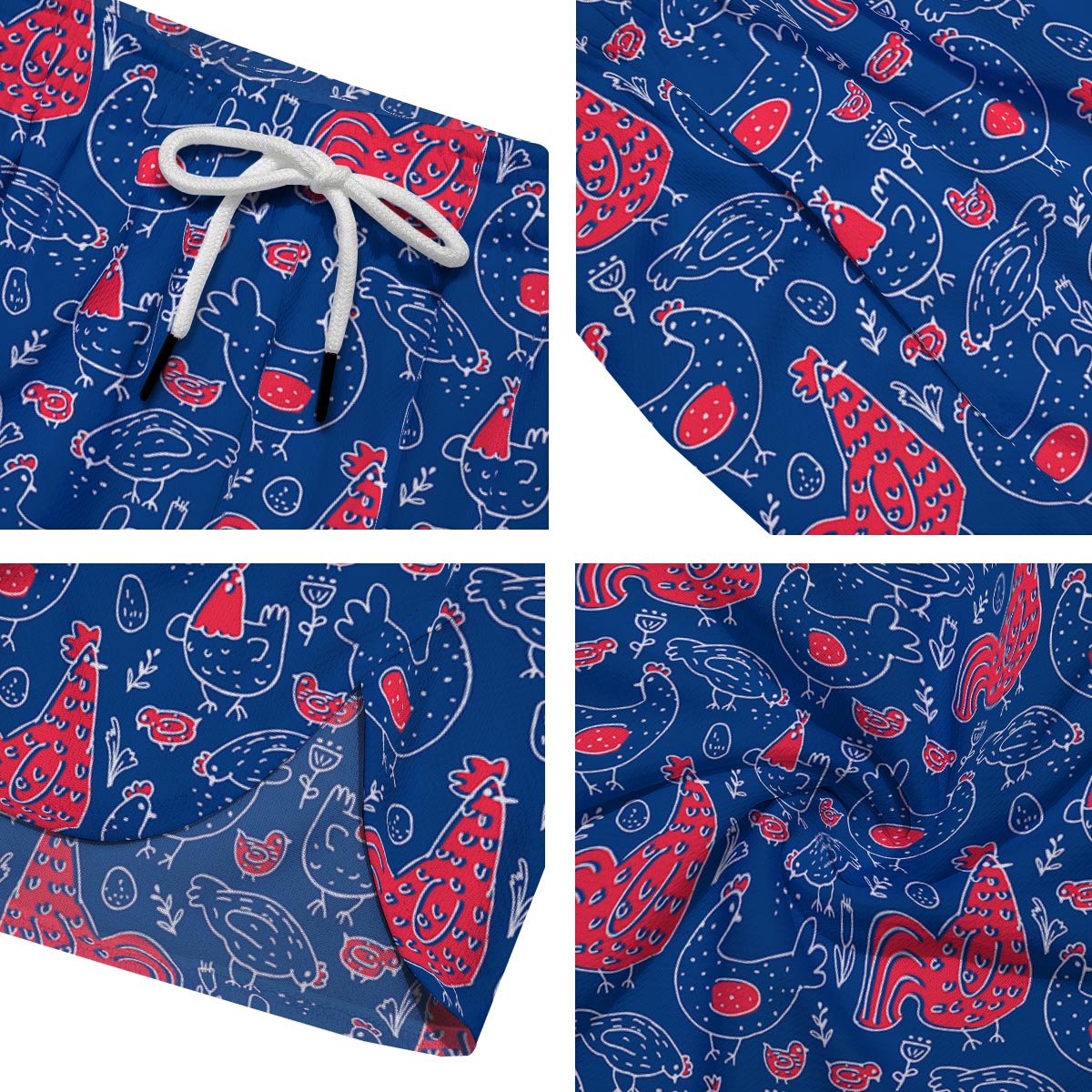 Red Rooster Blue Print Pattern Men's Running Shorts-grizzshop