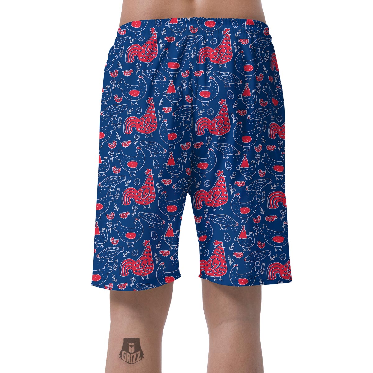 Red Rooster Blue Print Pattern Men's Shorts-grizzshop