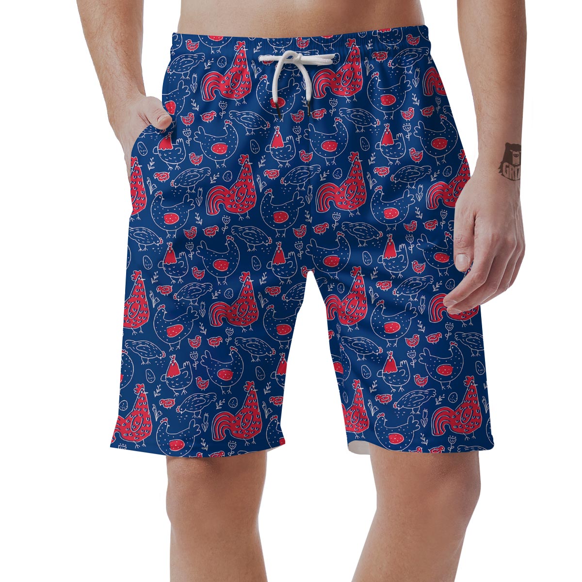 Red Rooster Blue Print Pattern Men's Shorts-grizzshop