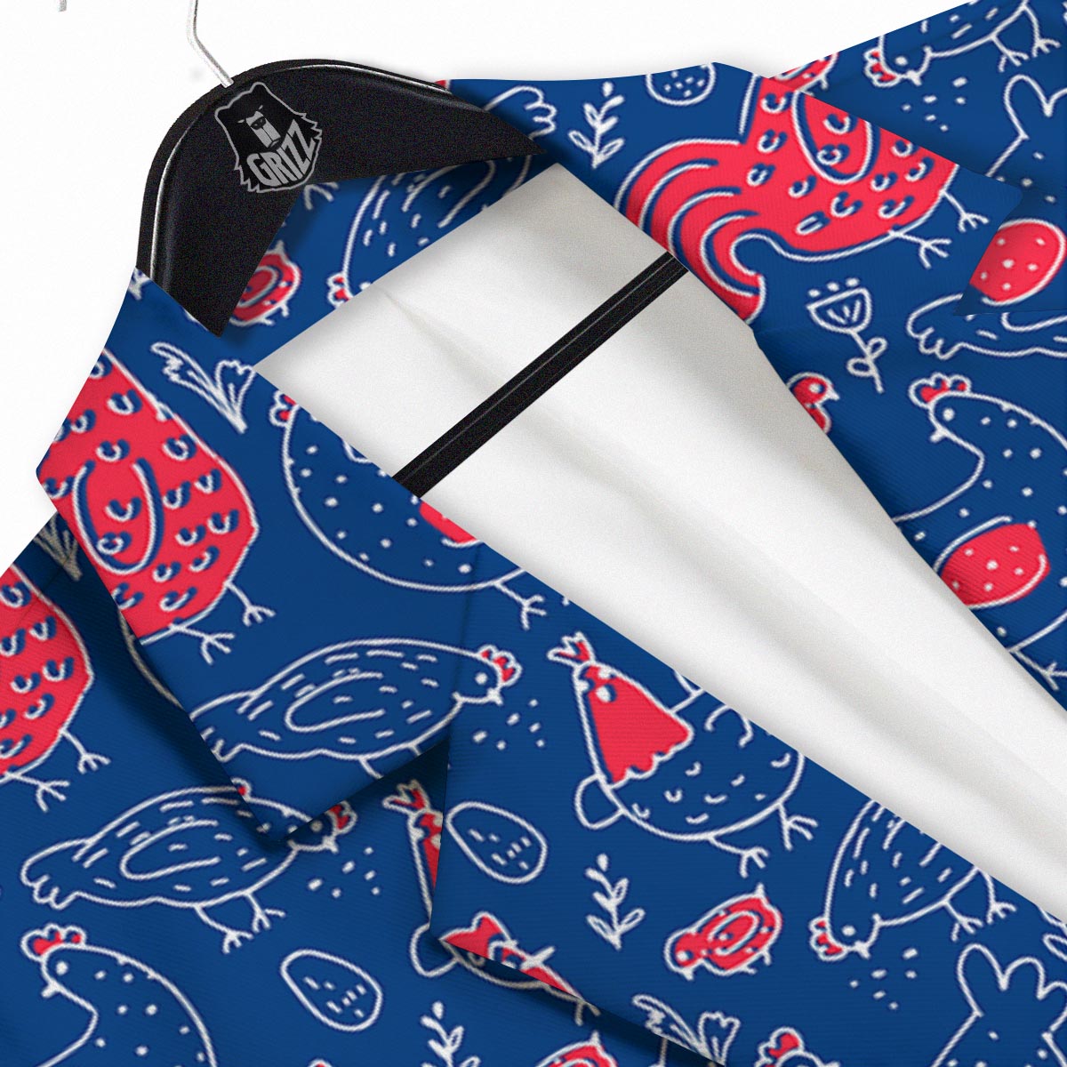 Red Rooster Blue Print Pattern Men's Sport Coat-grizzshop