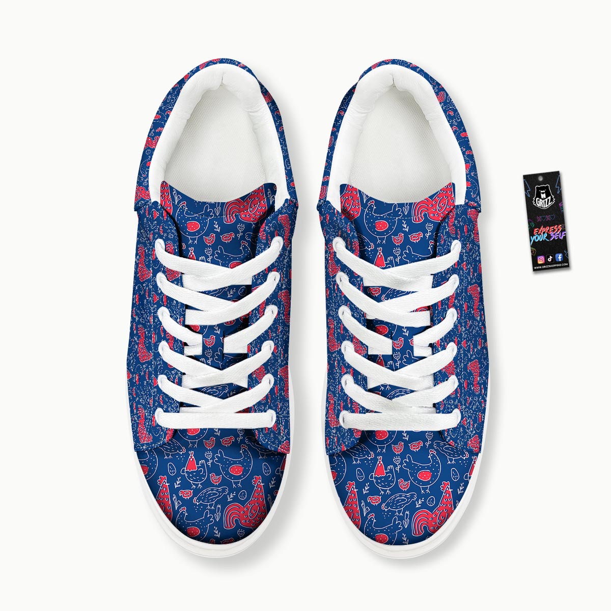 Red Rooster Blue Print Pattern Platform Shoes-grizzshop