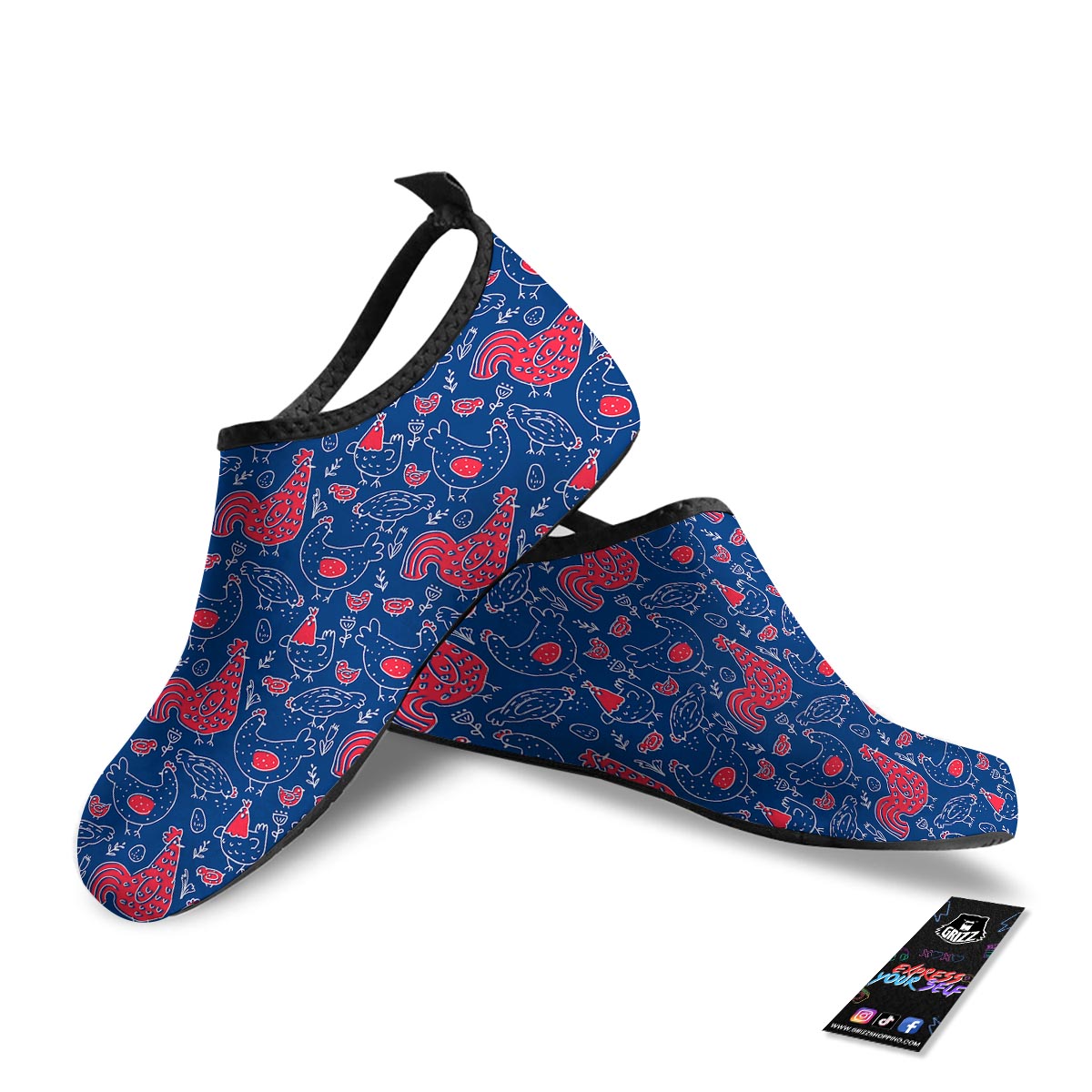 Red Rooster Blue Print Pattern Water Shoes-grizzshop
