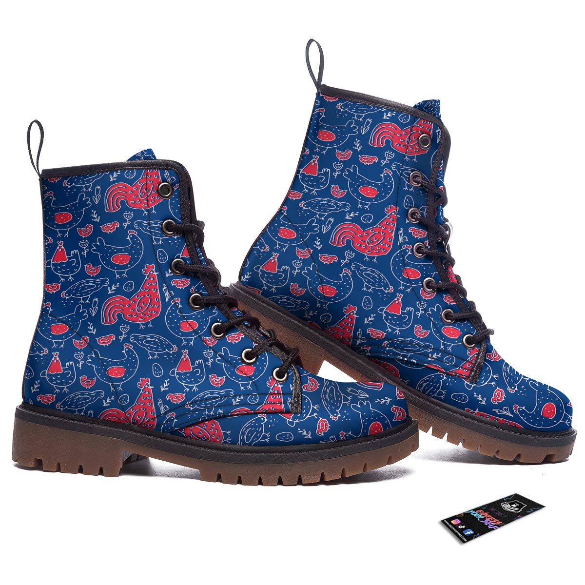 Red Rooster Blue Print Pattern Work Boots-grizzshop